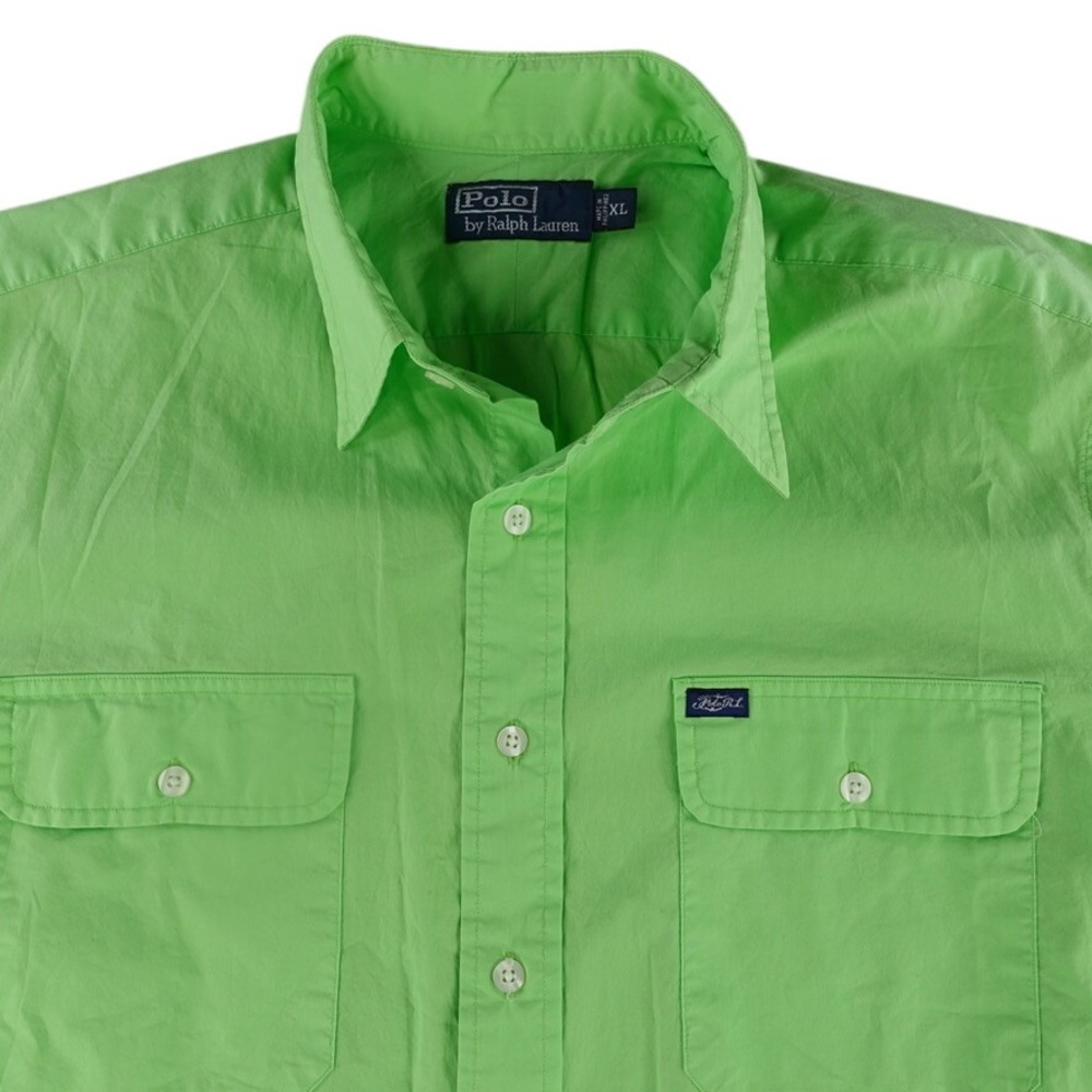 Polo Ralph Lauren Button Down Shirt Mens XL Lime Green Short Sleeve Dual Pocket‎